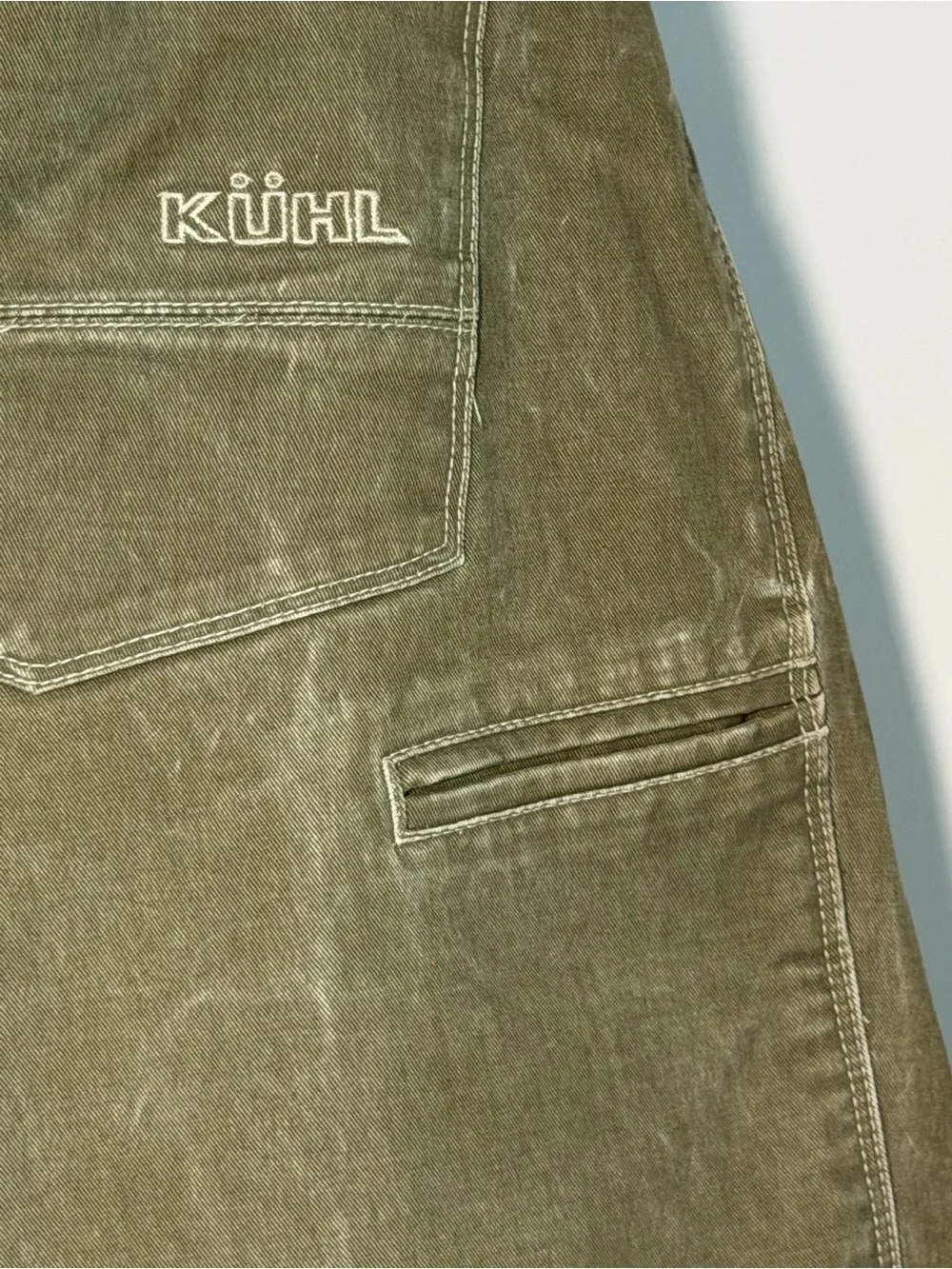 KÜHL RYDR Vintage Patina Pants Olive Green Canvas Workwear Hiking 36x32